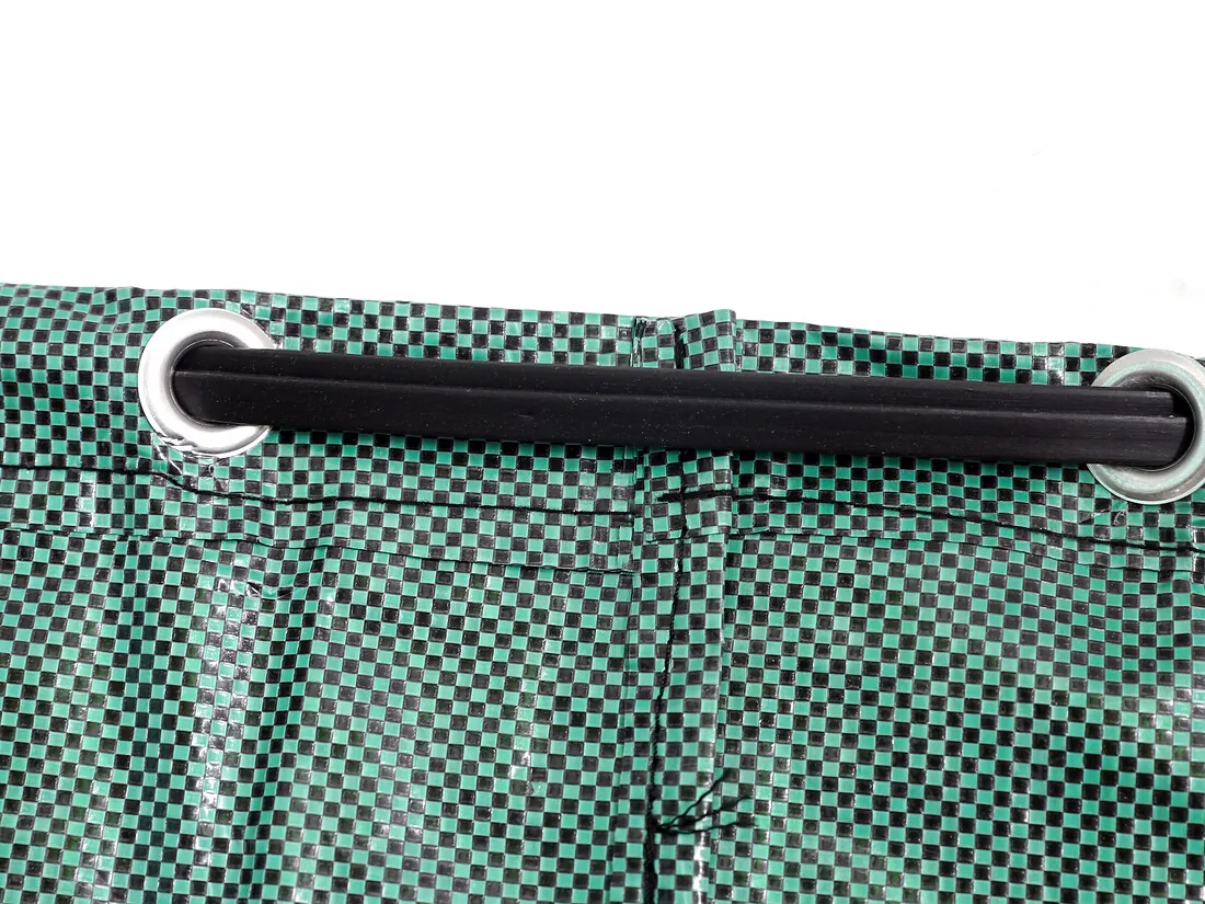 Reinforced metal grommets and sewn carry handle on the woven garden waste bag